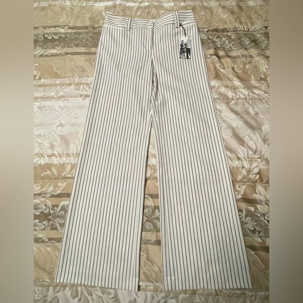 NWT Express Correspondent White + Brown Pinstripe Pants Size 6 Retail $80